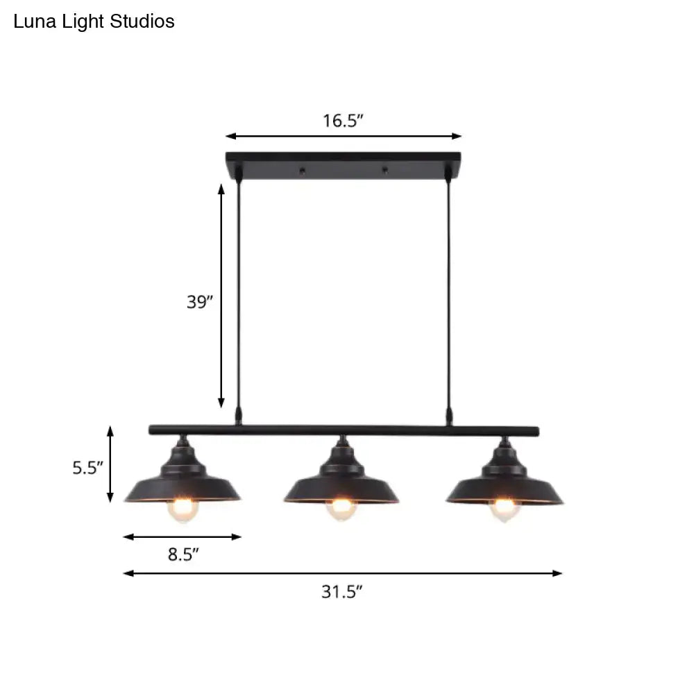 Decorbites industrial metal barn shade dining room chandelier with three black matte metal shades and adjustable chain cord length