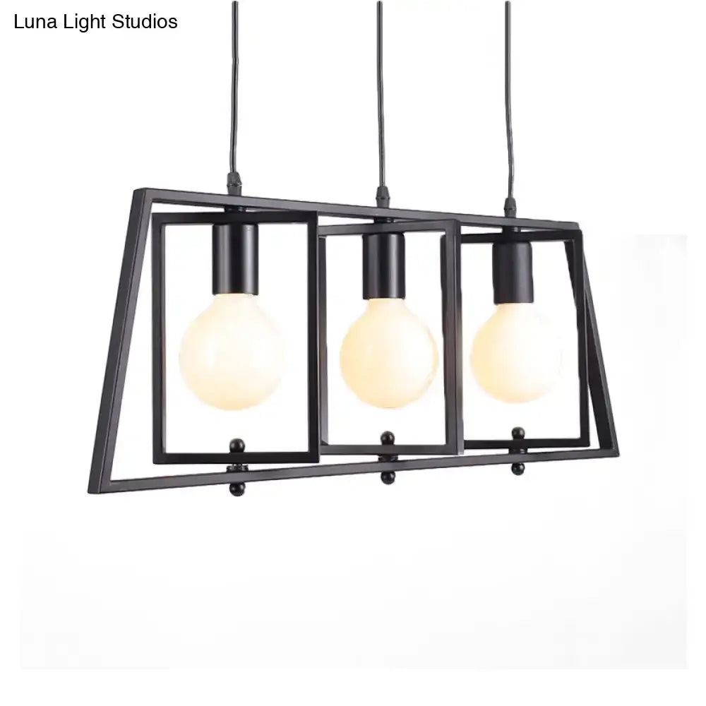 DecorBites black metal 3-light chandelier with exposed bulb base fixtures for dining room island lighting
