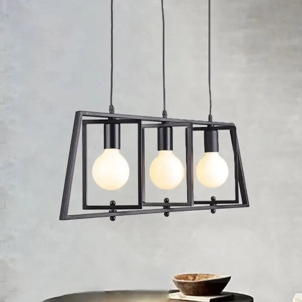 DecorBites black metal 3-light industrial pendant chandelier with exposed bulb base for dining room lighting type