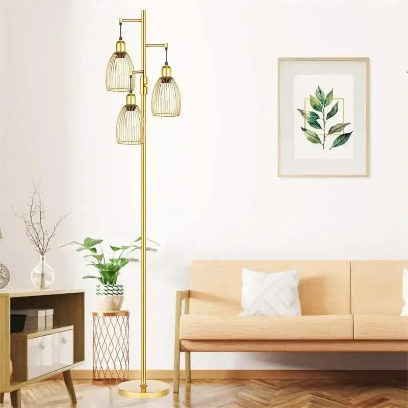 Gold-toned floor lamp with three cage-style glass shades decorbites led birdcage floor lamp for bedroom decor