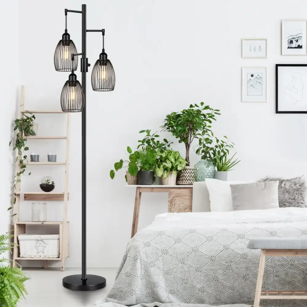 Black metal 3 light led birdcage floor lamp with industrial design perfect for bedroom decorbites led birdcage floor use