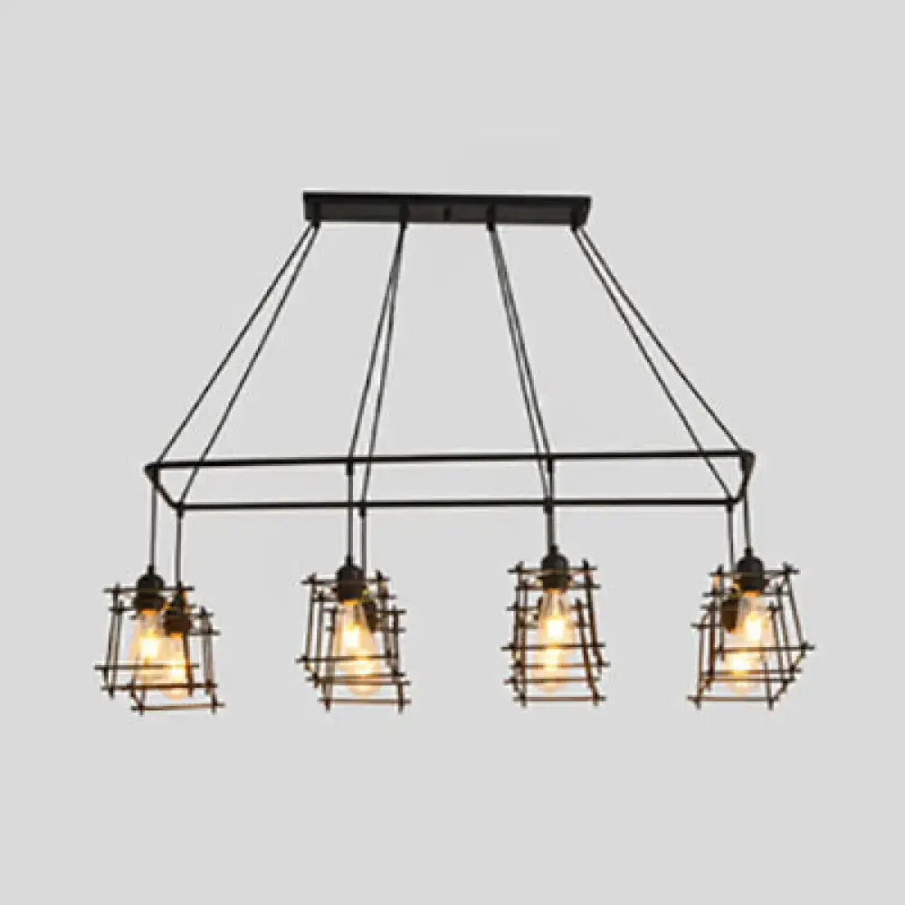 Decorbites industrial style black metal island pendant light with five exposed bulbs suspended by cables
