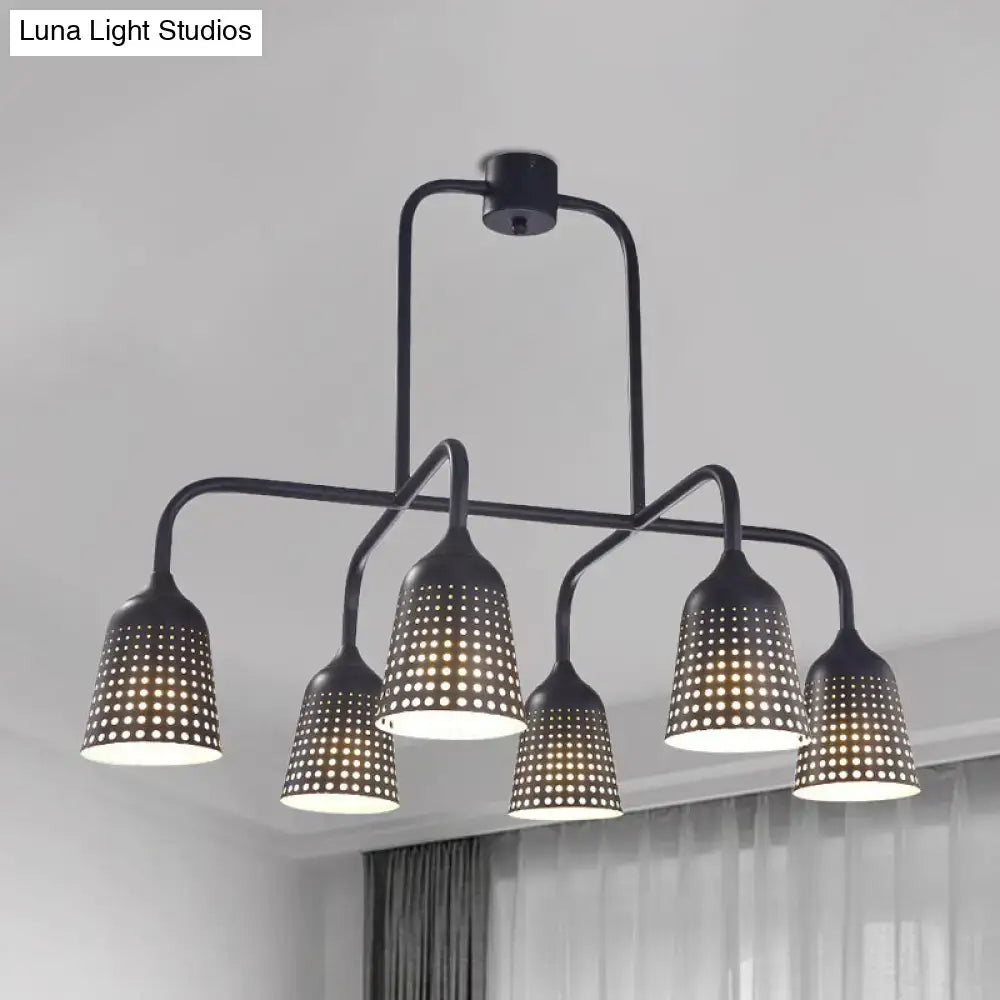 DecorBites™ industrial black metal pendant light with five perforated lampshades emits warm light 220v-240v 110v-120v