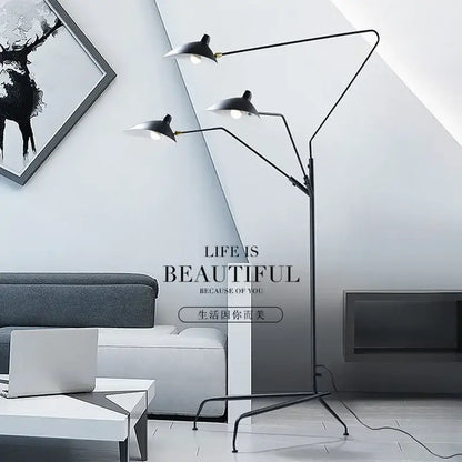 Black metal floor lamp with three adjustable arms and angled shades for living room decorbites adjustable arm light