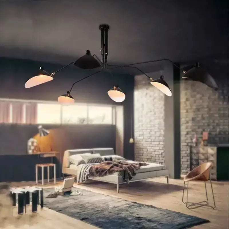 Industrial black metal floor lamp with multiple adjustable arms and dome-shaped shades for modern living room decorbites adjustable arm