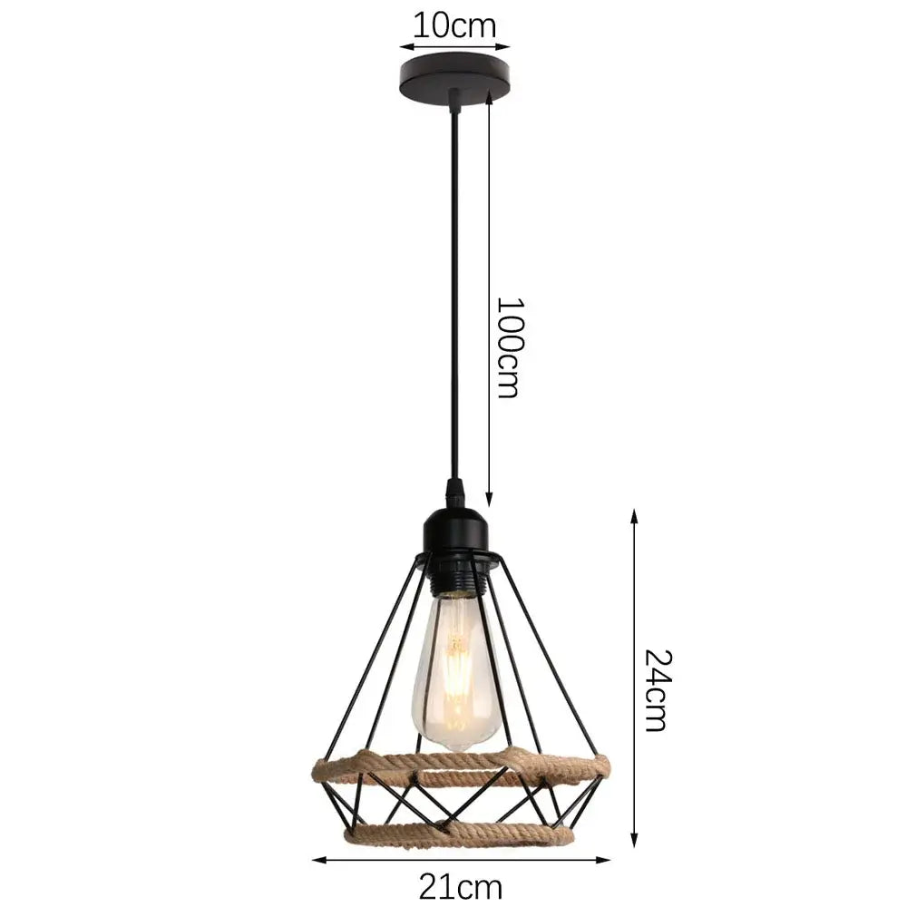 Industrial black metal and rope pendant light with vintage edison bulb perfect for kitchen decorbites industrial hanging decor