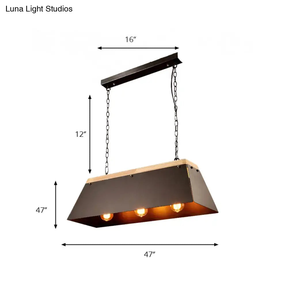 Decorbites industrial wood pendant lamp with matte black metal frame and three edison bulbs for dining room lights island lighting