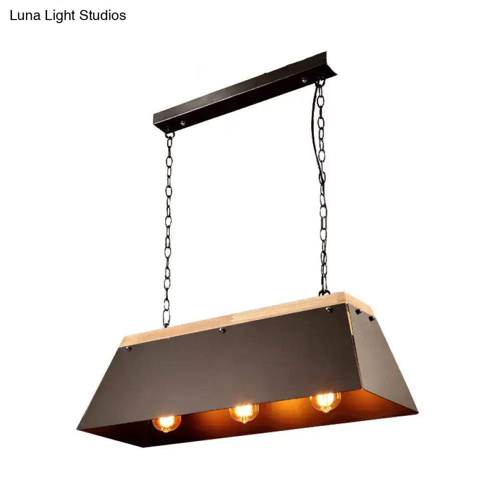 Decorbites™ industrial metal and wood pendant lamp with matte black trapezoid shade and exposed bulbs for dining room lights island lighting