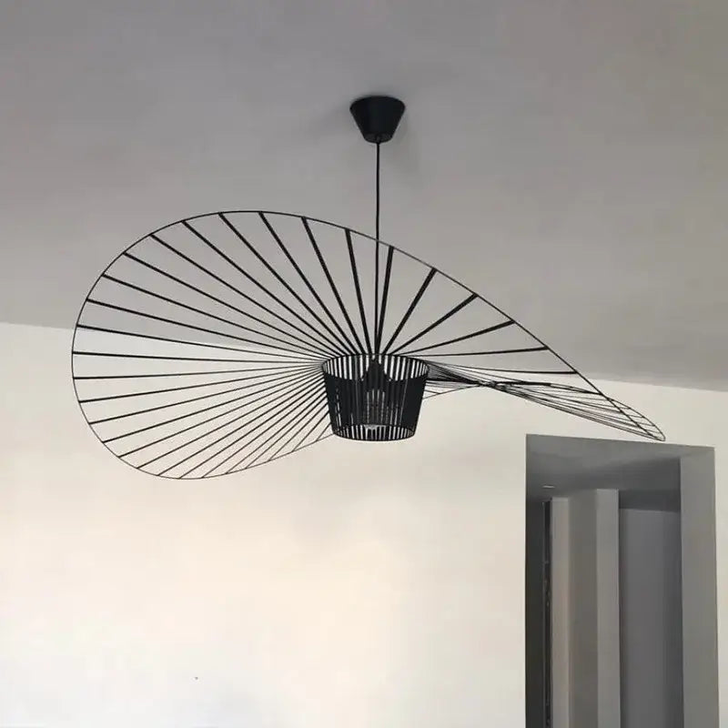 Black metal led chandelier with modern fan-like radial wire design for industrial art hat dining room decorbites lighting