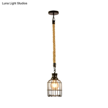 Industrial Black Metal Bird Cage Pendant Lamp - 1-Light Ceiling Light for Table