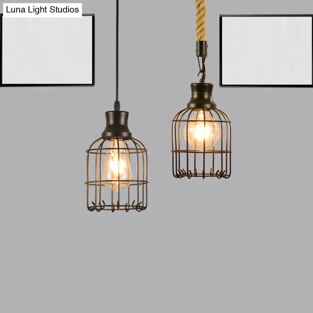 Industrial Black Metal Bird Cage Pendant Lamp - 1-Light Ceiling Light for Table