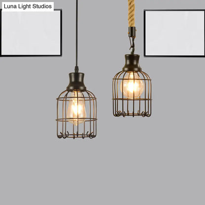 Industrial Black Metal Bird Cage Pendant Lamp - 1-Light Ceiling Light for Table