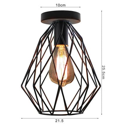 Black metal geometric cage ceiling light with exposed edison bulb for industrial led ceiling decorbites fixtures
