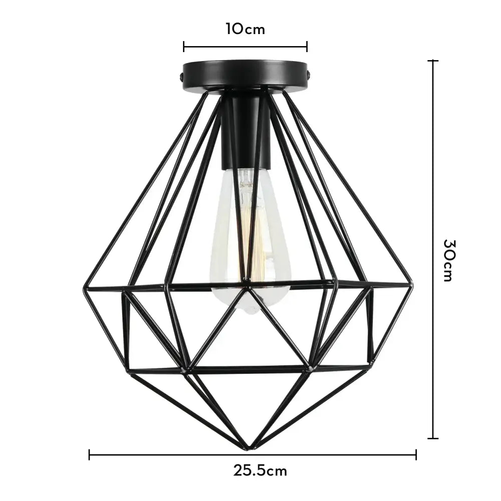 Black geometric wireframe industrial led ceiling light with visible edison bulb for kitchen decorbites industrial led fixture