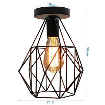 Black geometric wire cage ceiling light with glowing amber filament bulb decorbites industrial led ceiling fixture