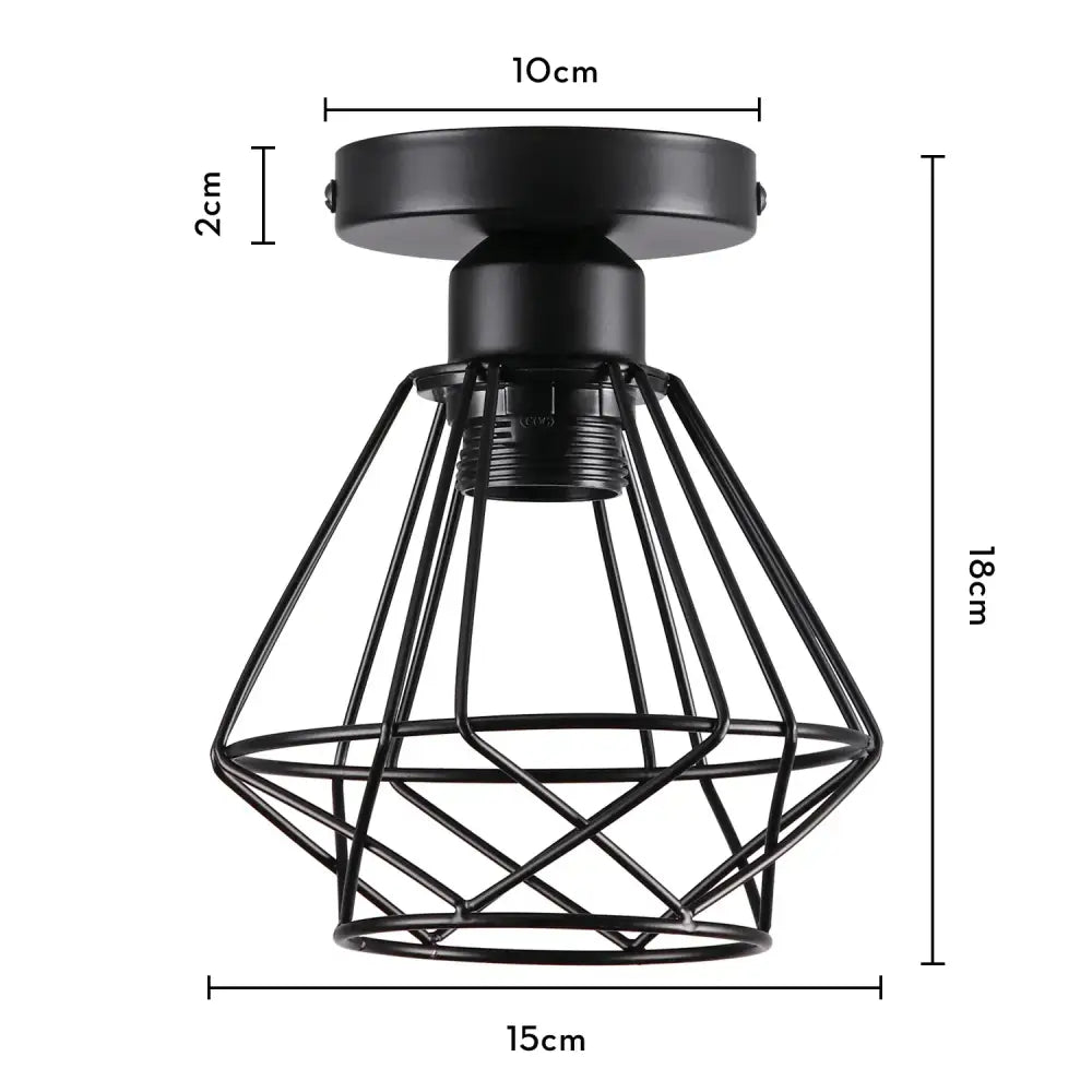 Black metal cage ceiling light fixture with geometric wireframe design for industrial led ceiling decorbites industrial led