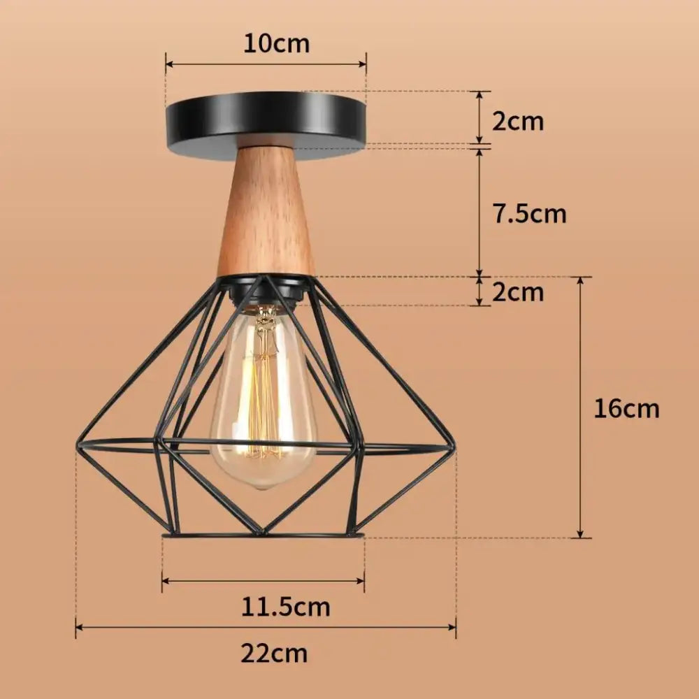 Industrial black metal cage ceiling light with wooden base and exposed edison bulb decorbites industrial led fixture
