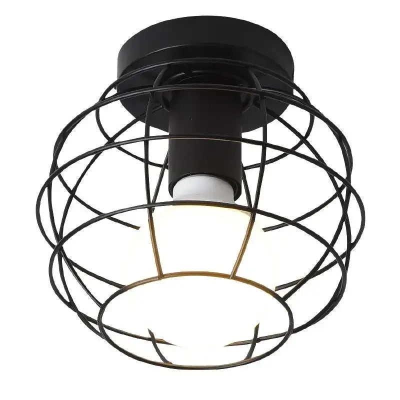 Black metal cage industrial led ceiling light with frosted glass shade for kitchen decorbites industrial led fixture