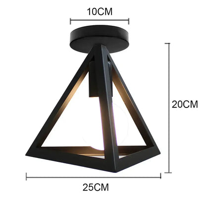 Black triangular industrial led ceiling light fixture with matte finish and geometric metal frame for decorbites industrial led decor