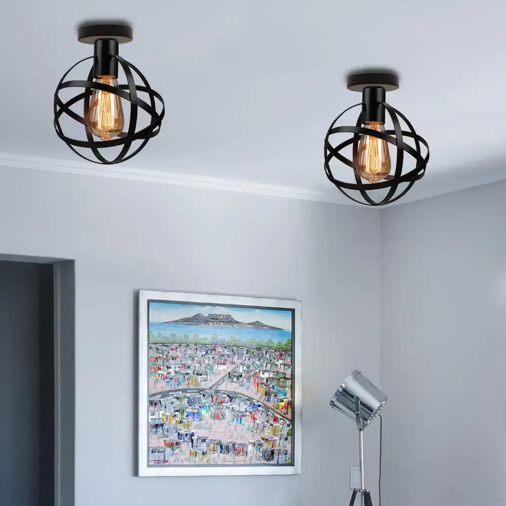 Black wrought iron globe ceiling light with exposed filament bulbs for industrial led ceiling decorbites industrial led