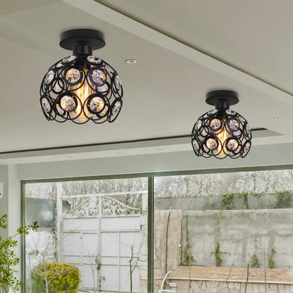 Black wrought iron industrial led ceiling light with crystal embellishments for kitchen decorbites industrial led fixture