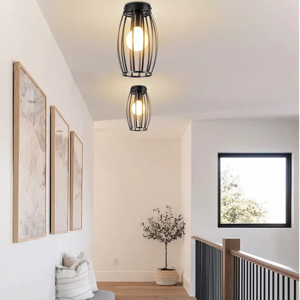 Black wrought iron cage ceiling light with exposed bulb decorbites industrial led ceiling fixture for kitchen decor