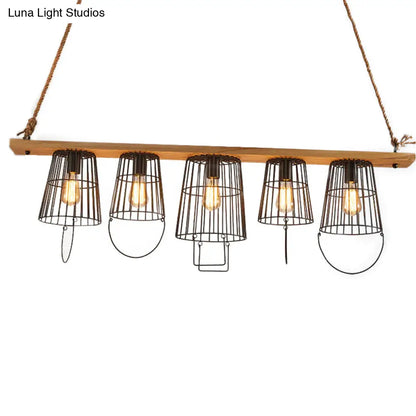 DecorBites™ Industrial Black Metal Cage Island Lamp with Stylish Bucket Shade - 5 Lights for Living Room