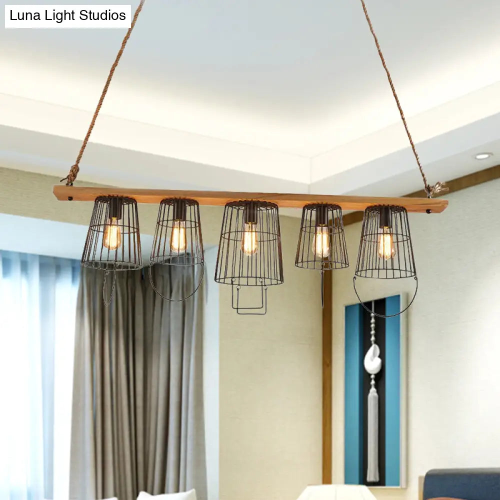 DecorBites™ Industrial Black Metal Cage Island Lamp with Stylish Bucket Shade - 5 Lights for Living Room