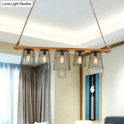 DecorBites™ Industrial Black Metal Cage Island Lamp with Stylish Bucket Shade - 5 Lights for Living Room