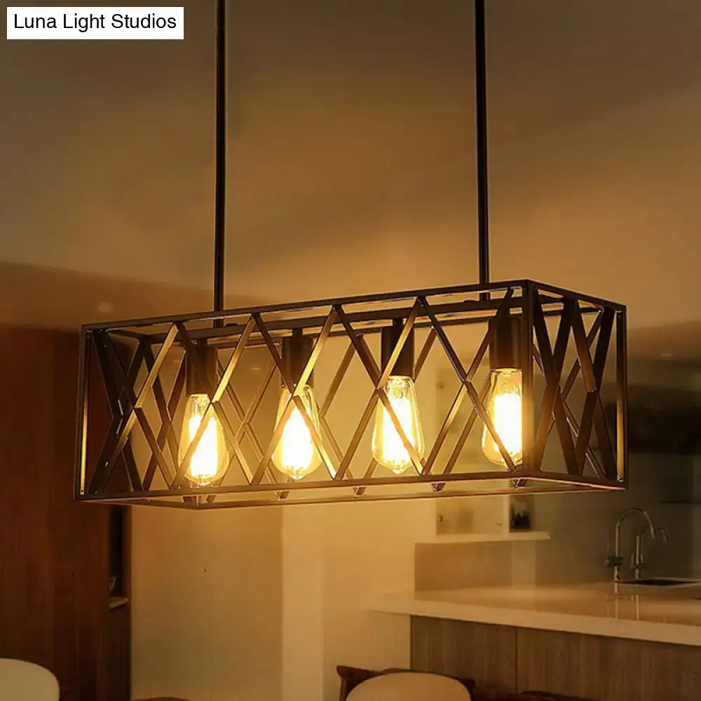 Decorbites industrial metal cage pendant light with black frame and four edison bulbs for coffee shop 220v-240v 110v-120v