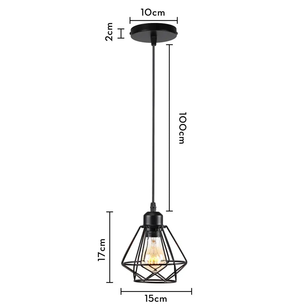 Industrial black metal cage mini pendant light with vintage edison bulb for dining room pendant lighting