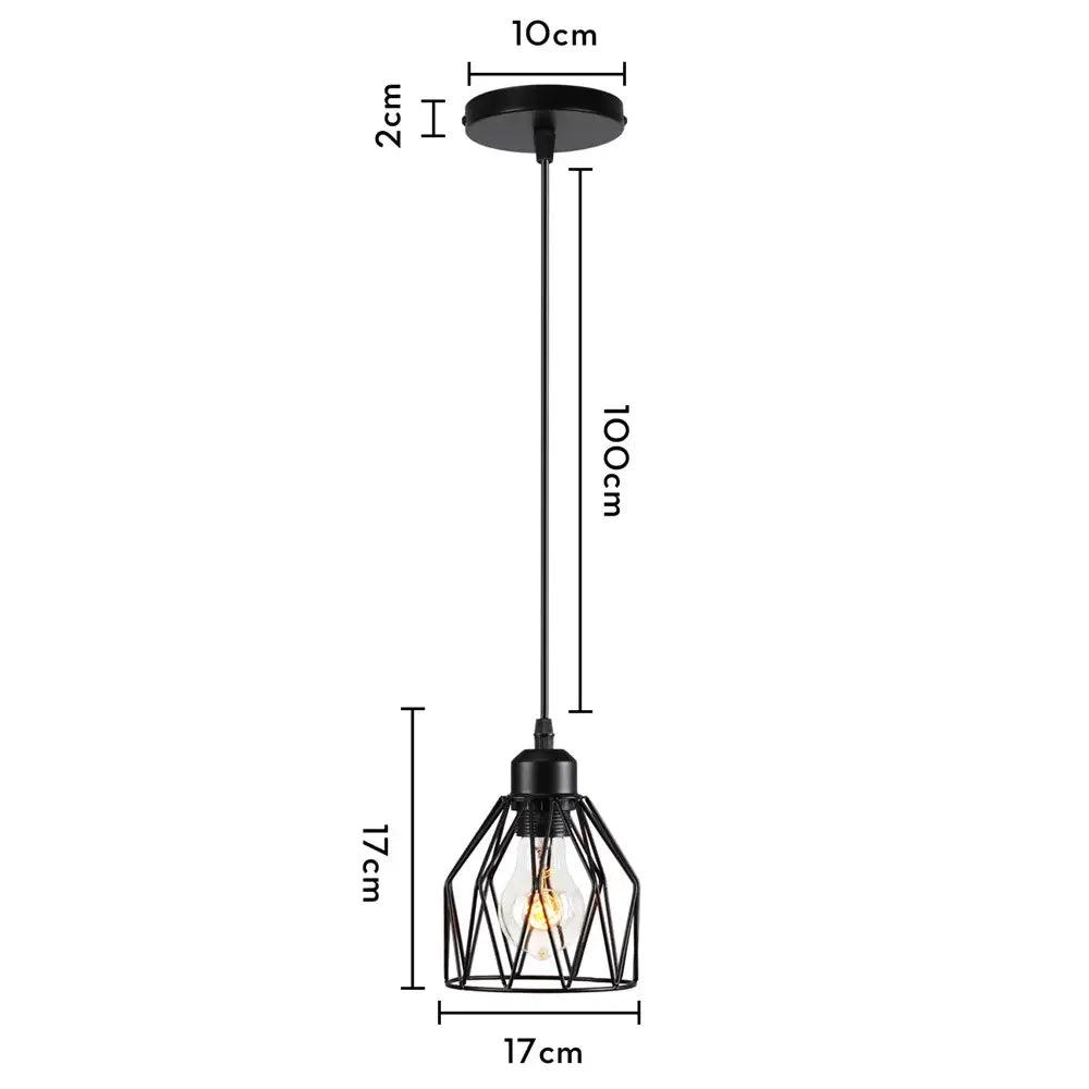 Industrial black metal cage mini pendant light with 10cm ceiling mount and exposed bulb for dining room use