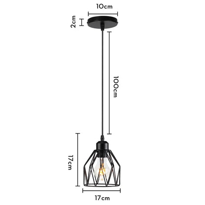 Industrial black metal cage mini pendant light with 10cm ceiling mount and exposed bulb for dining room use