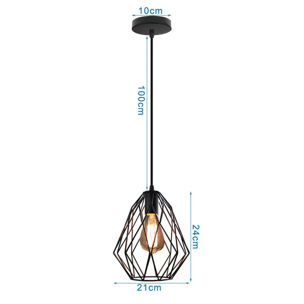 Industrial black metal cage mini pendant light with vintage edison bulb for dining room use