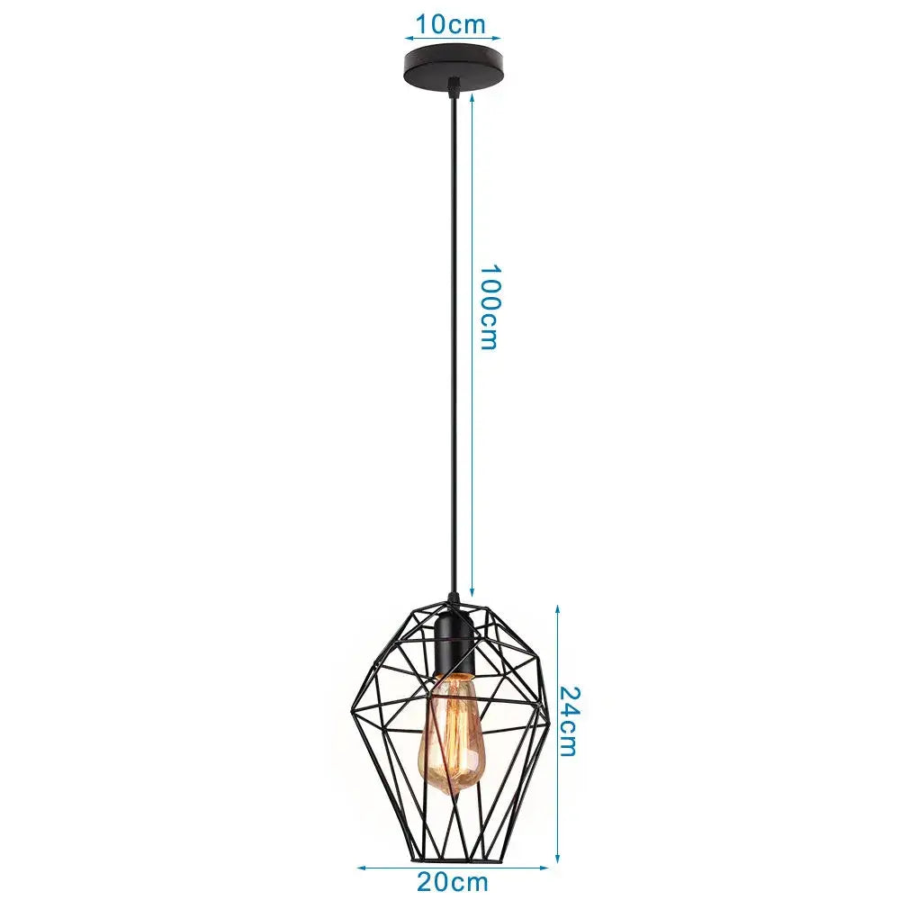 Industrial black metal cage mini pendant light with a vintage edison bulb for dining room pendant lighting
