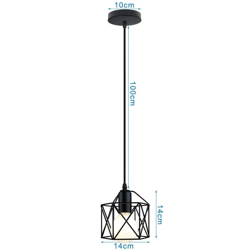 Industrial black metal cage mini pendant light with geometric design and frosted glass bulb for dining room use