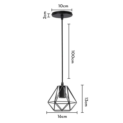 Industrial black metal cage mini pendant light with diamond-shaped frame and 10cm diameter ceiling mount for dining room