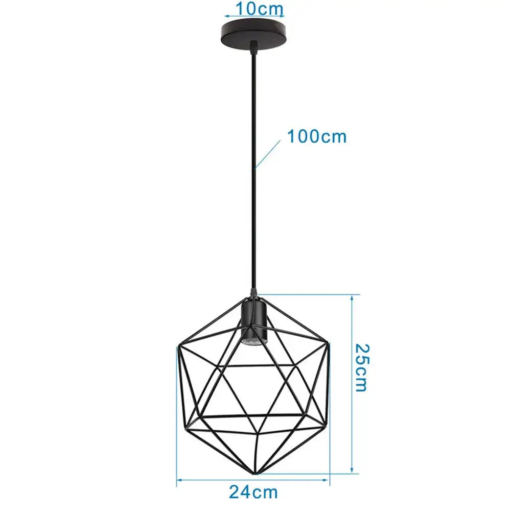 Industrial black metal cage mini pendant light with geometric wire frame and 100cm cord for dining room use