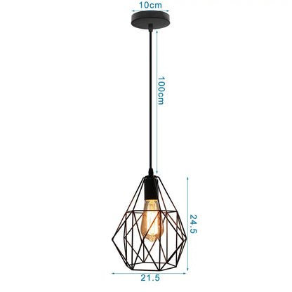Industrial black metal cage mini pendant light with geometric design and visible edison bulb for dining room use