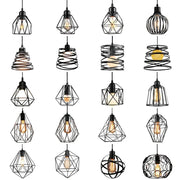 Industrial black metal cage mini pendant light with exposed filament bulbs for dining room pendant lighting