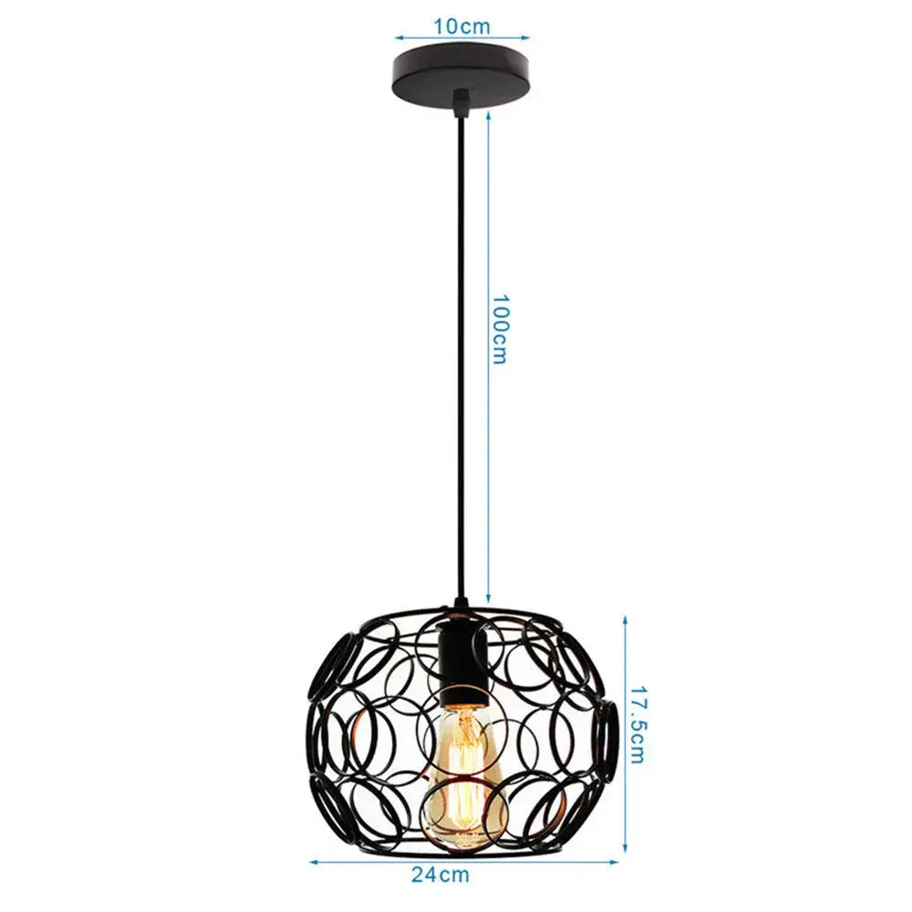 Black metal mini pendant light with spherical cage design and exposed filament bulb for dining room lighting