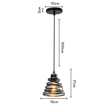 Industrial black metal cage mini pendant light with 10cm circular ceiling mount and illuminated bulb inside for dining room