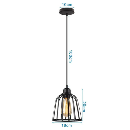 Industrial black metal cage mini pendant light with exposed edison bulb for dining room pendant lighting