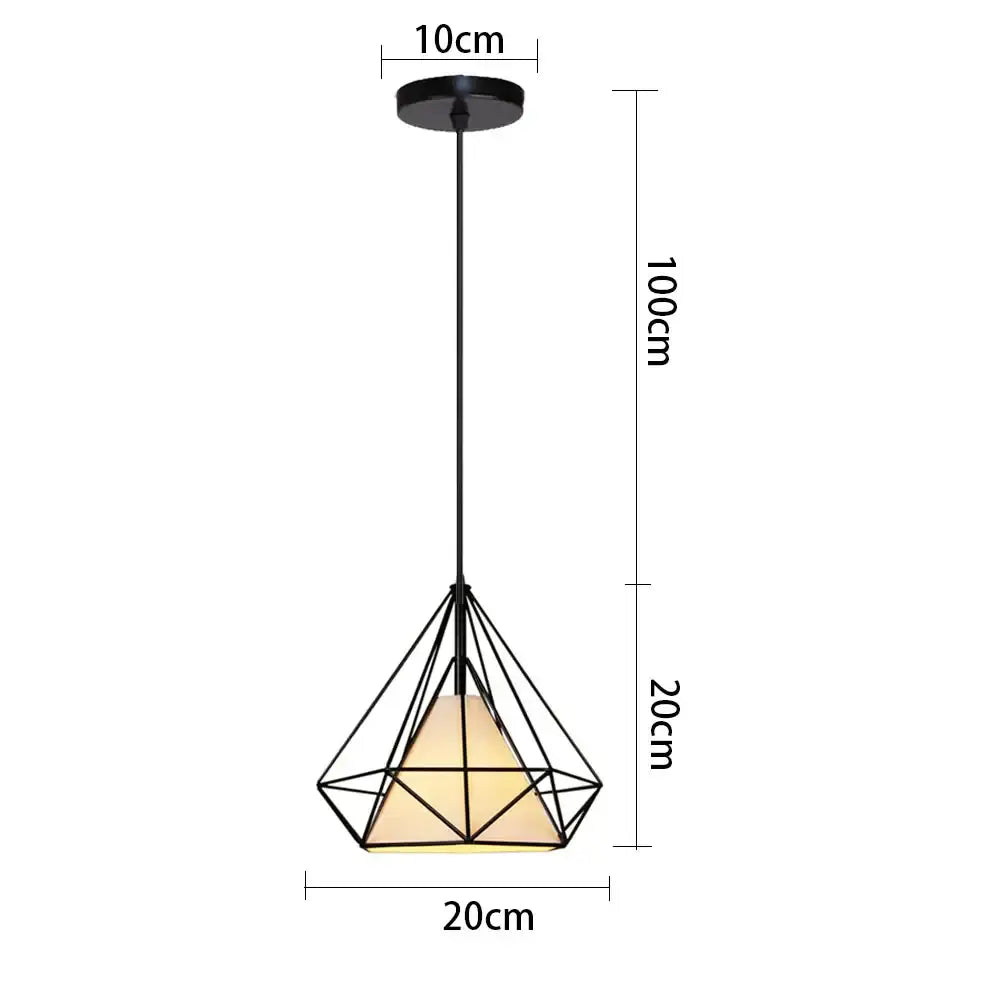 Black geometric pendant light with diamond frame and warm glass shade for decorbites industrial led kitchen decor