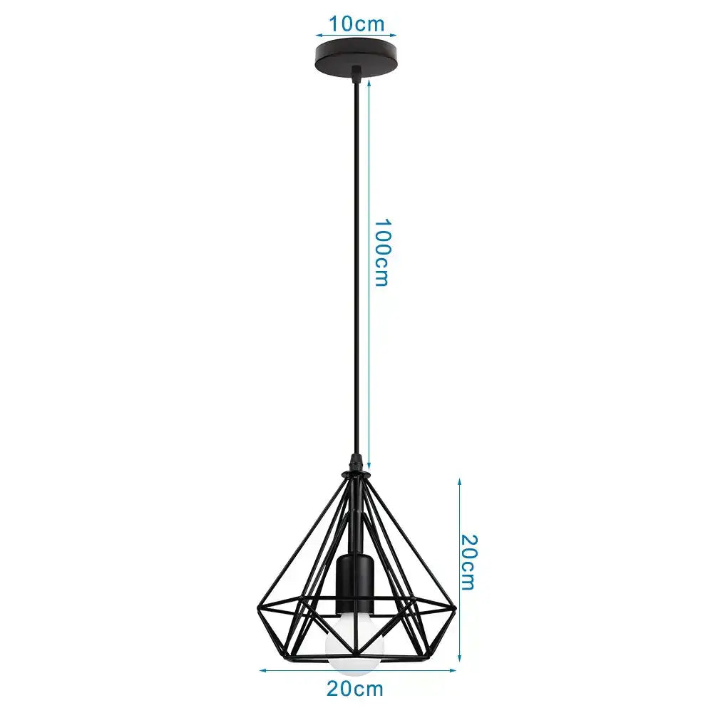Black metal geometric pendant light with diamond-shaped cage design for decorbites industrial led kitchen decor