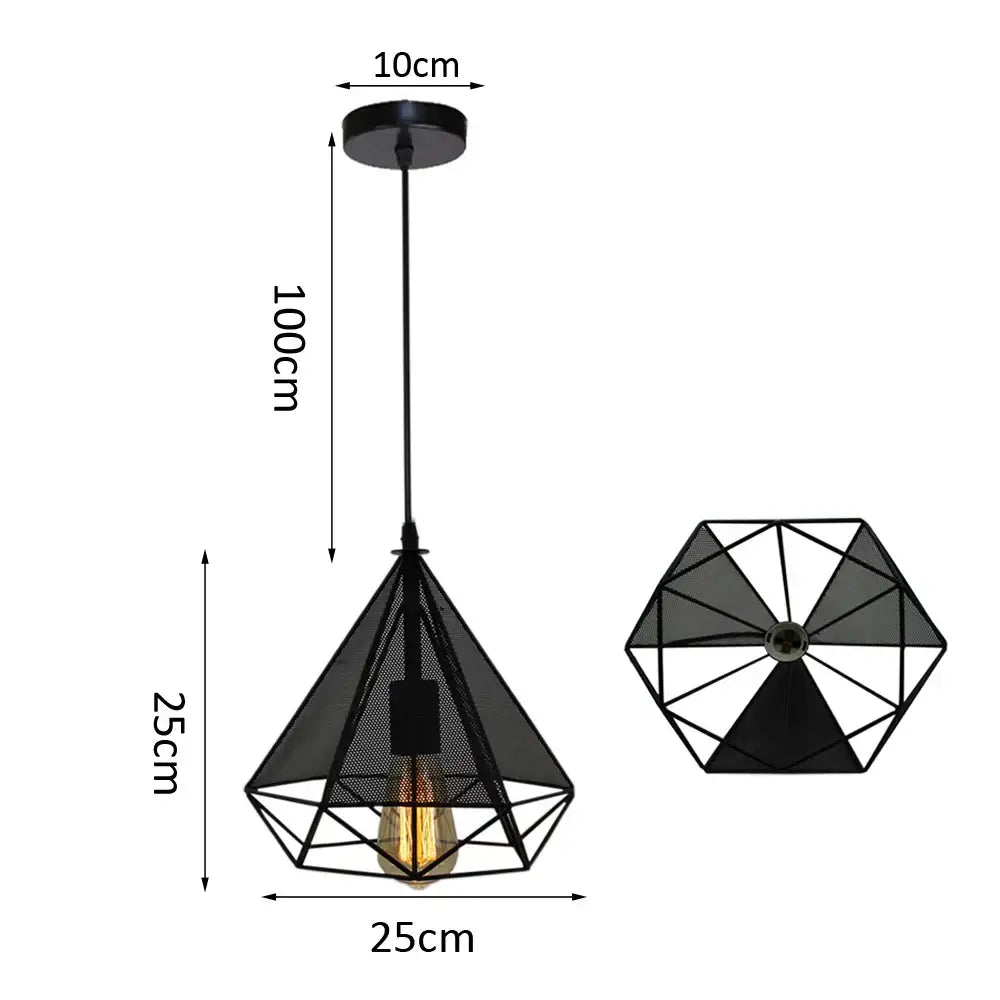 Black metal industrial led pendant light with hexagonal mesh cage and exposed Edison bulb for kitchen decorbites decor
