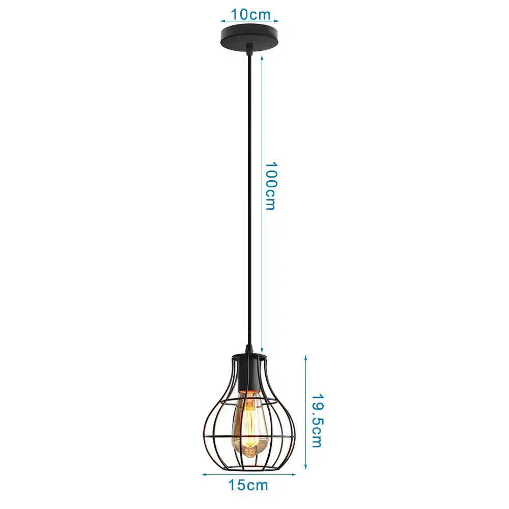 Black wrought iron pendant light with vintage bulb in ornate cage for decorbites industrial led pendant kitchen decor