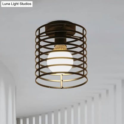 DecorBites™ DecorBites™ Industrial Black Metal Ceiling Light with Cylinder/Teardrop Shade - 1 Light Corridor Semi Flush Fixture