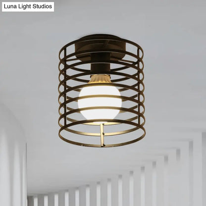 DecorBites™ DecorBites™ Industrial Black Metal Ceiling Light with Cylinder/Teardrop Shade - 1 Light Corridor Semi Flush Fixture