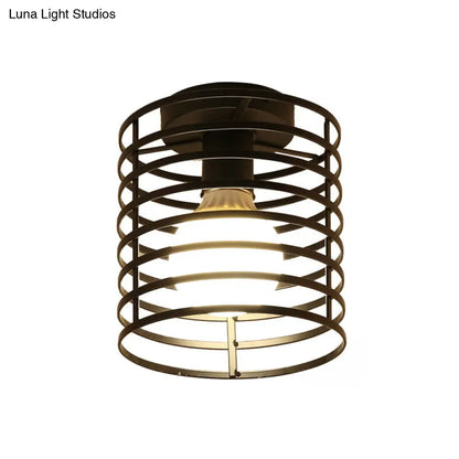 DecorBites™ DecorBites™ Industrial Black Metal Ceiling Light with Cylinder/Teardrop Shade - 1 Light Corridor Semi Flush Fixture